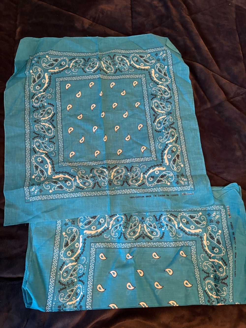Teal and Lilac Purple Paisley Cotton Bandanas - 6 teal and 9 Lilac purple